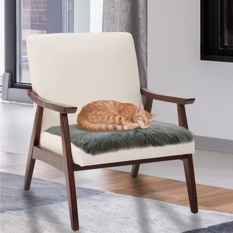 Softlife Grey Faux Fur Sheepskin Chair Cover Seat Cushion Pad Super Soft Area Rugs for Living Bedroom Sofa Dorm (1.6ft x 1.6ft) - Image 5